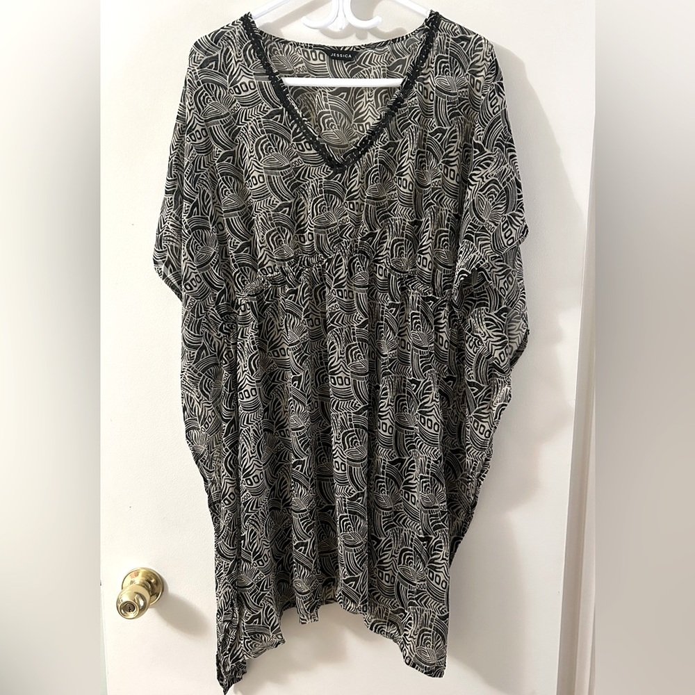 Sheer Cover up Top with Black and White Pattern Designs by Jessica